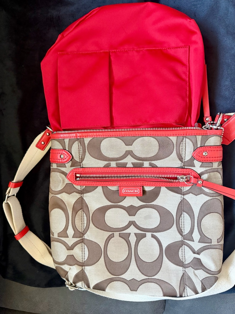 Coach Brown Logo Crossbody with Red Trim - Picture 3 of 7